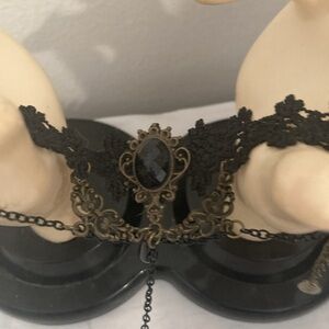 Black Lace Gothic Bracelet with adjustable Ring Anklet . Vintage Anklet